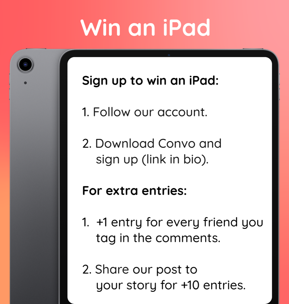 Convo App Store marketing frame advertising the Win an iPad giveaway.